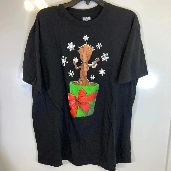 Marvel Other - Groot Christmas Shirt Sz XL Black Short Sleeve Snowflakes Adult Unisex
